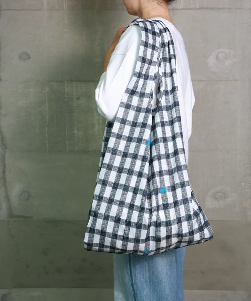 392plusm S98008 gingham エコバッグ BIG ブラック