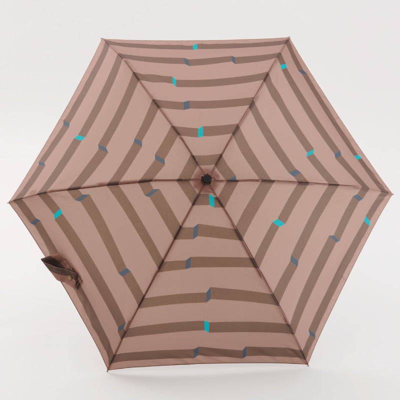 392plusm ボーダー柄 5段ミニ 折りたたみ雨傘 50cm ブラウン 商品画像
