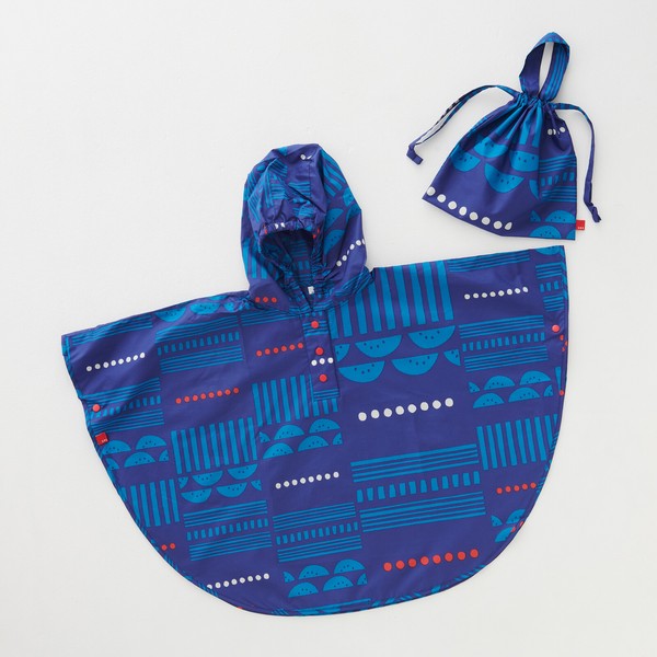 392plusm kids poncho SAND ネイビー Mサイズ 商品全体と収納袋