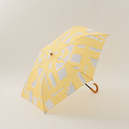 392plusm feeling柄 折りたたみ雨傘50cm イエロー 全体