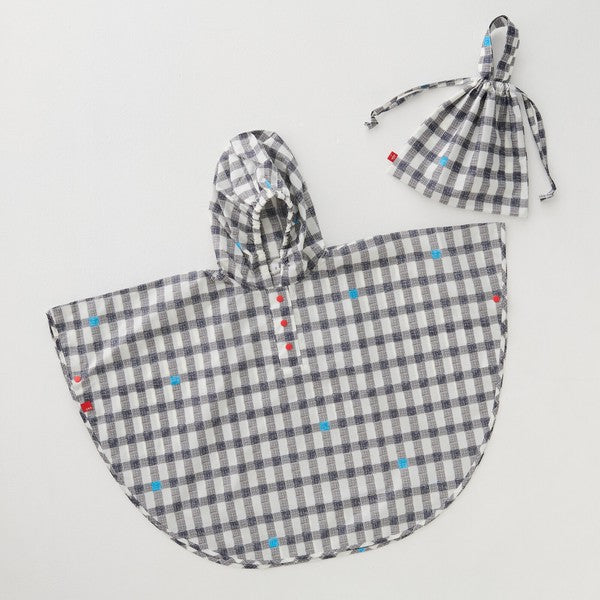 392plusm kidsポンチョ gingham ブラック Sサイズ 本体と収納袋