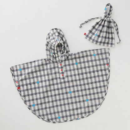 392plusm kidsポンチョ gingham ブラック Sサイズ 本体と収納袋