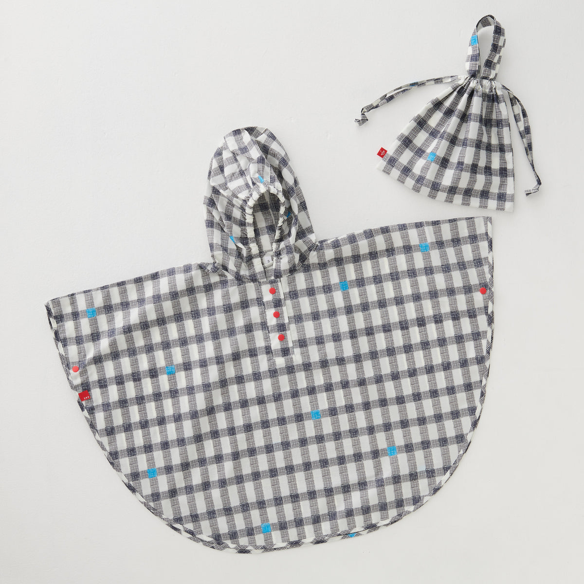 392plusm kidsポンチョ gingham ブラック Mサイズ 本体と収納袋