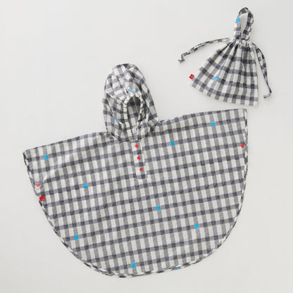 392plusm kidsポンチョ gingham ブラック Mサイズ 本体と収納袋