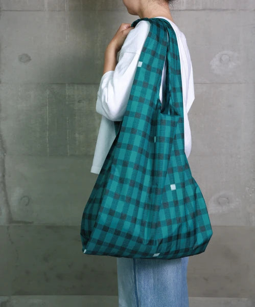 392plusm S98008 gingham エコバッグ BIG グリーン
