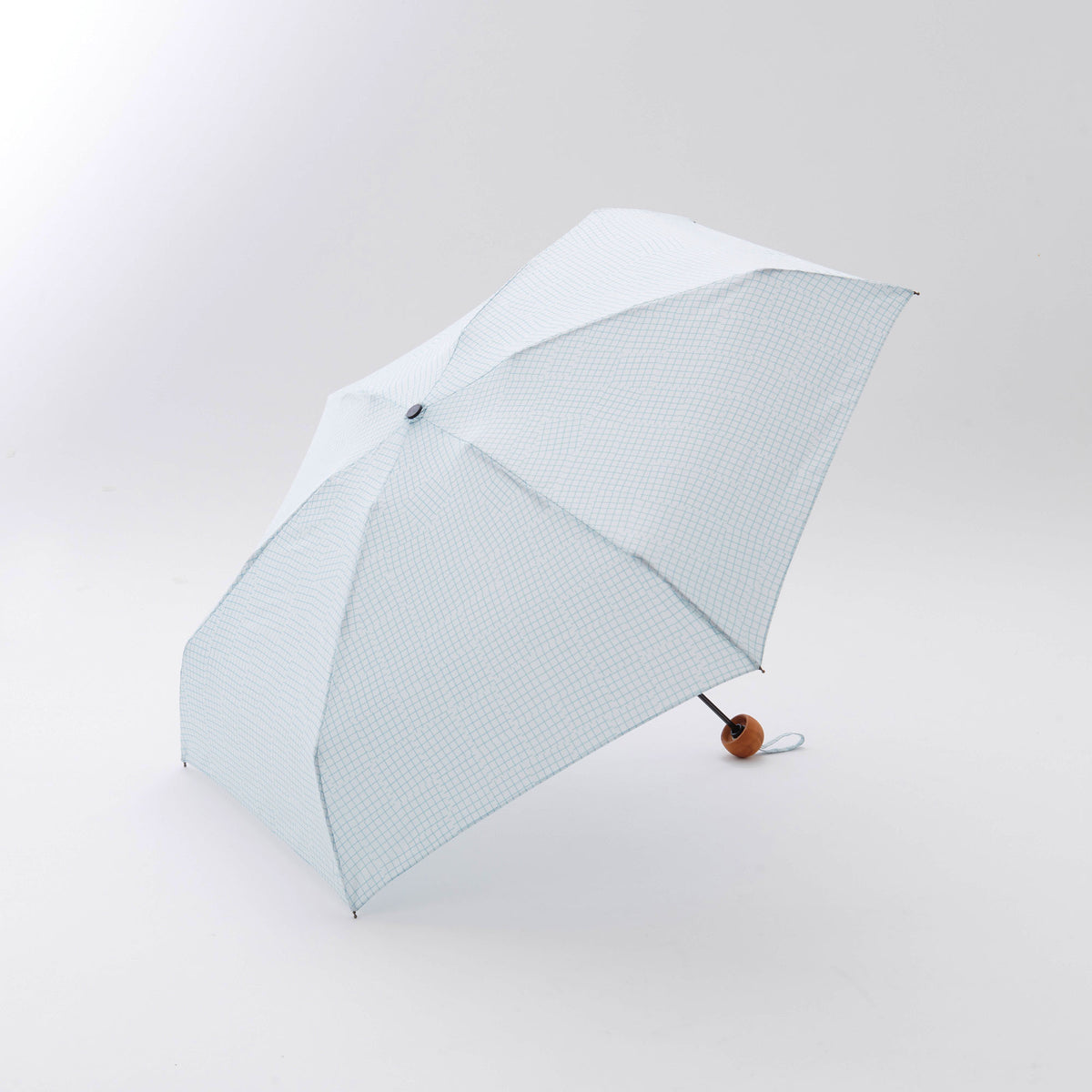 392plusm チェック柄 mini short 折りたたみ雨傘 50cm オフホワイト