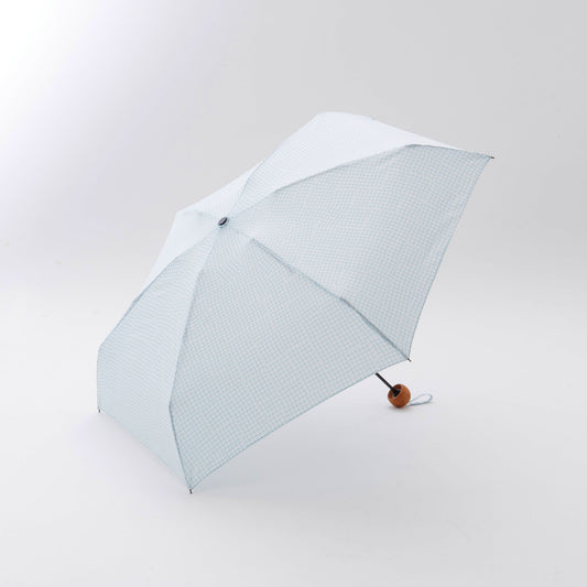 392plusm チェック柄 mini short 折りたたみ雨傘 50cm オフホワイト