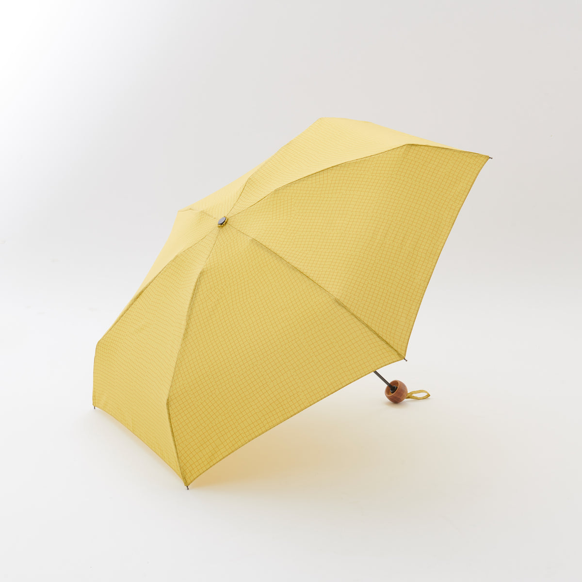 392plusm チェック柄 mini short 折りたたみ雨傘 50cm イエロー