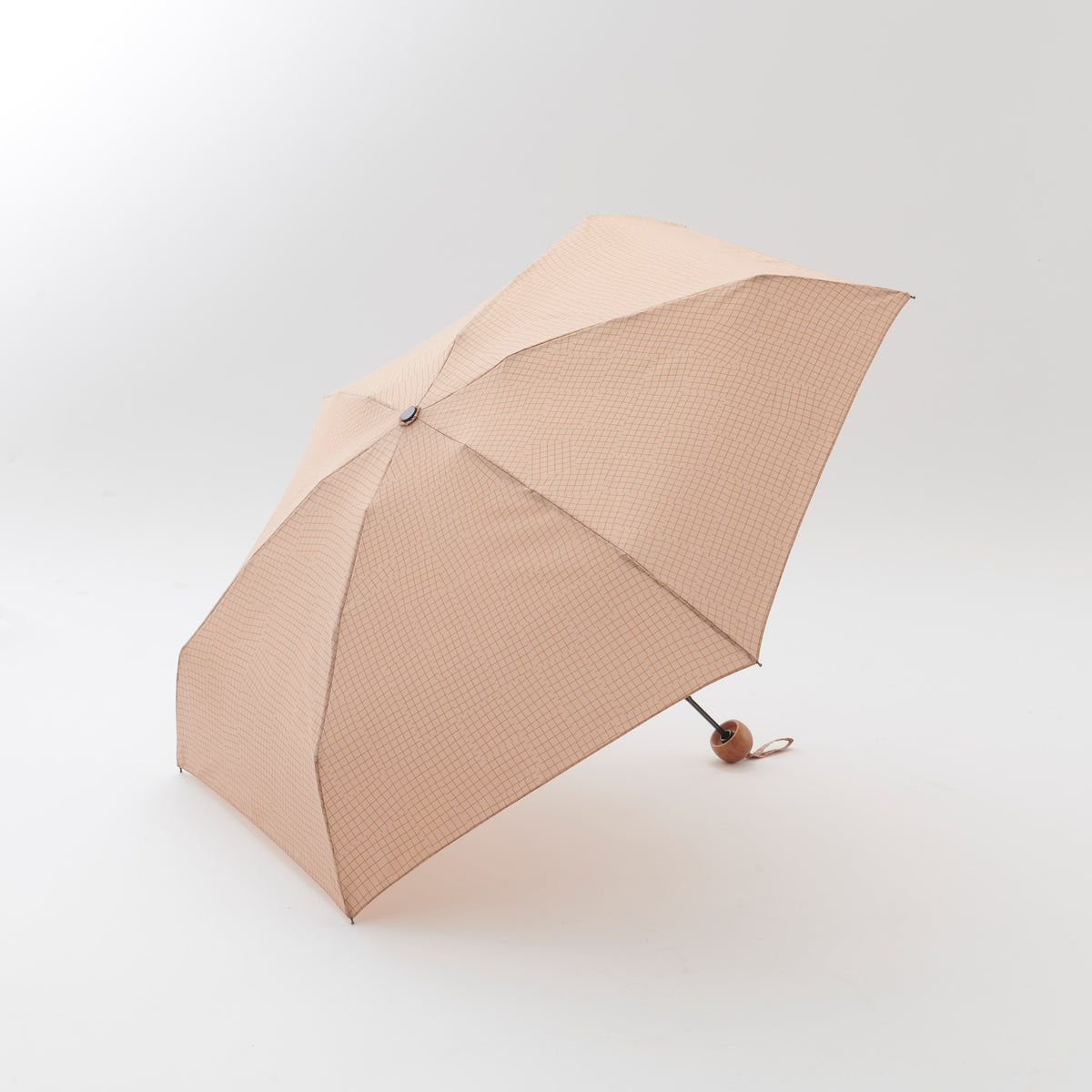 392plusm チェック柄 mini short 折りたたみ雨傘 50cm ベージュ
