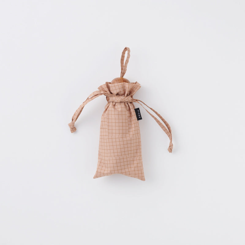 392plusm チェック柄 mini short 折りたたみ雨傘 50cm ベージュ 収納袋