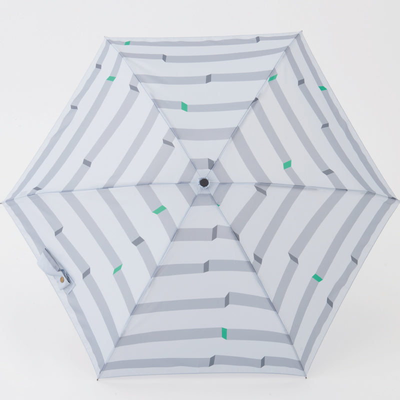 392plusm ボーダー柄 5段ミニ 折りたたみ雨傘 50cm グレー 商品画像
