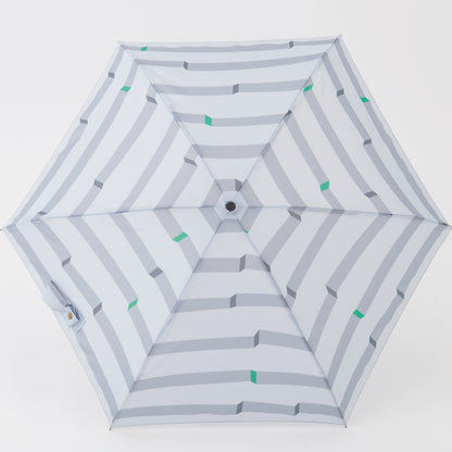 392plusm ボーダー柄 5段ミニ 折りたたみ雨傘 50cm グレー 商品画像