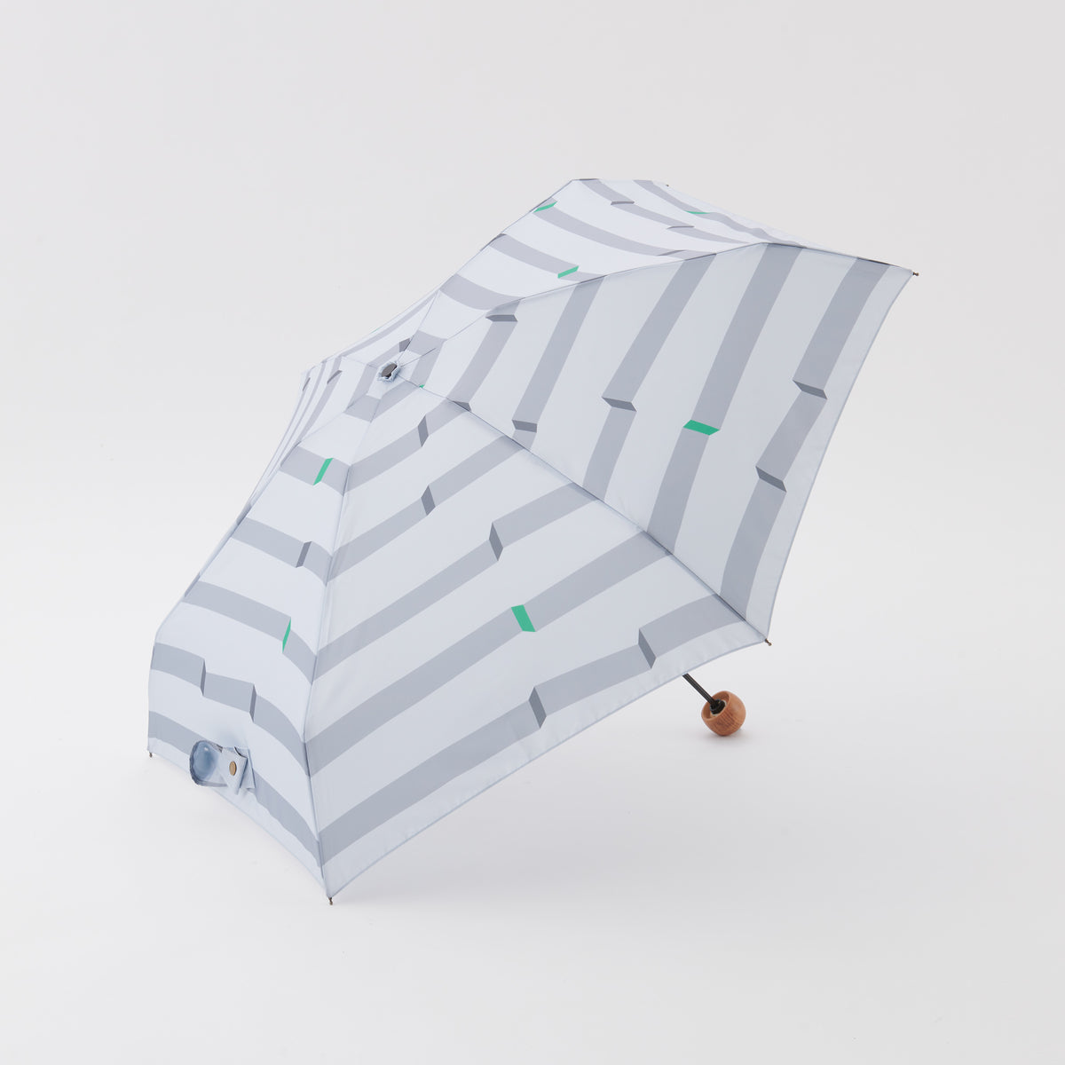 392plusm ボーダー柄 5段ミニ 折りたたみ雨傘 50cm グレー
