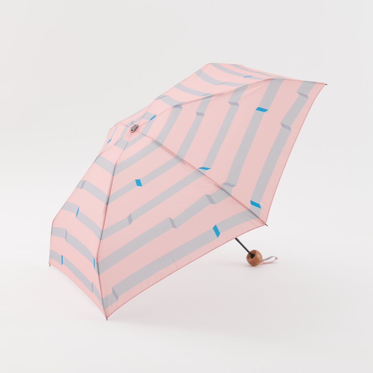 392plusm ボーダー柄 5段ミニ 折りたたみ雨傘 50cm ピンク