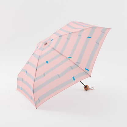 392plusm ボーダー柄 5段ミニ 折りたたみ雨傘 50cm ピンク