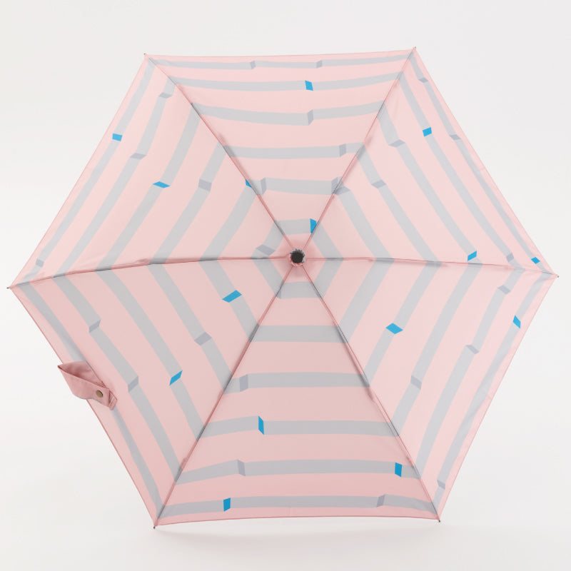 392plusm ボーダー柄 5段ミニ 折りたたみ雨傘 50cm ピンク 商品画像