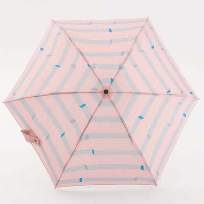392plusm ボーダー柄 5段ミニ 折りたたみ雨傘 50cm ピンク 商品画像