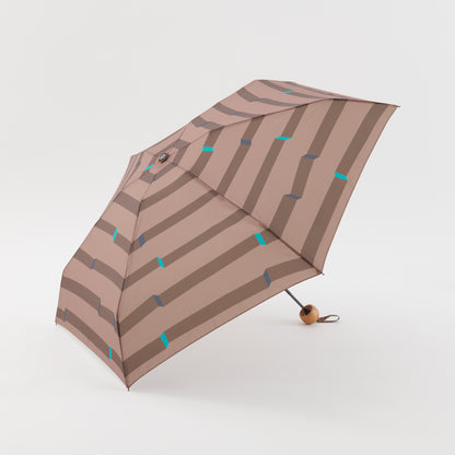 392plusm ボーダー柄 5段ミニ 折りたたみ雨傘 50cm ブラウン