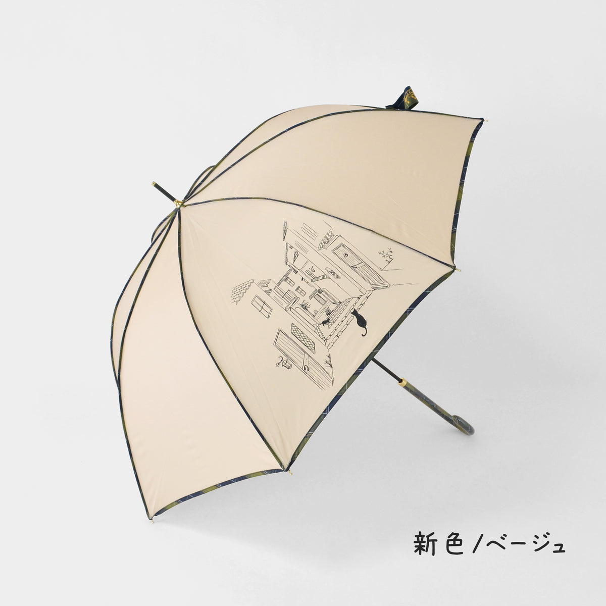 チェックパイピングと猫｜耐風ジャンプ長傘 60cm