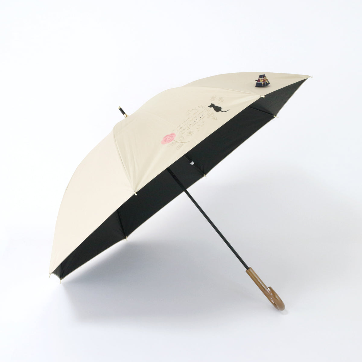 バラと猫｜遮光・遮熱 手開き｜晴雨兼用 長傘 50cm