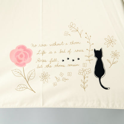 バラと猫｜遮光・遮熱 手開き｜晴雨兼用 長傘 50cm