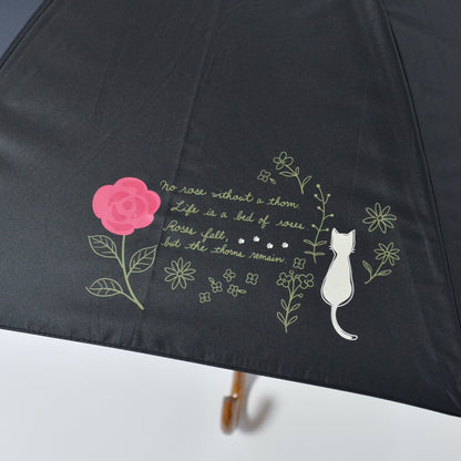 バラと猫｜遮光・遮熱｜晴雨兼用 折りたたみ傘 50cm
