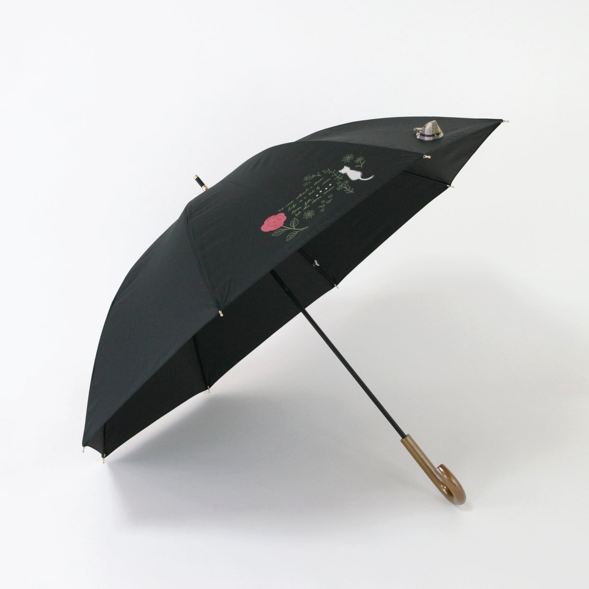 バラと猫｜遮光・遮熱 手開き｜晴雨兼用 長傘 50cm