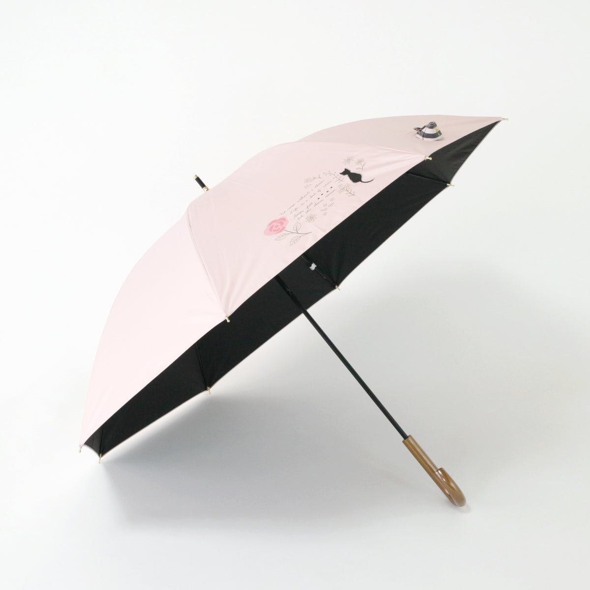 バラと猫｜遮光・遮熱 手開き｜晴雨兼用 長傘 50cm