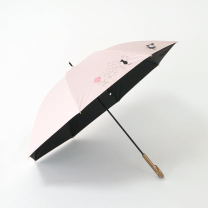 バラと猫｜遮光・遮熱 手開き｜晴雨兼用 長傘 50cm