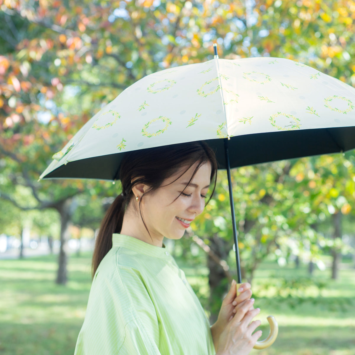 ミモザリース｜遮光・遮熱 手開き｜晴雨兼用 長傘 50cm