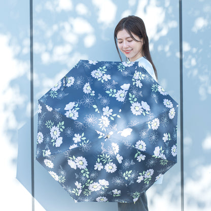 水彩フラワー｜遮光・遮熱 手開き｜晴雨兼用 長傘 50cm