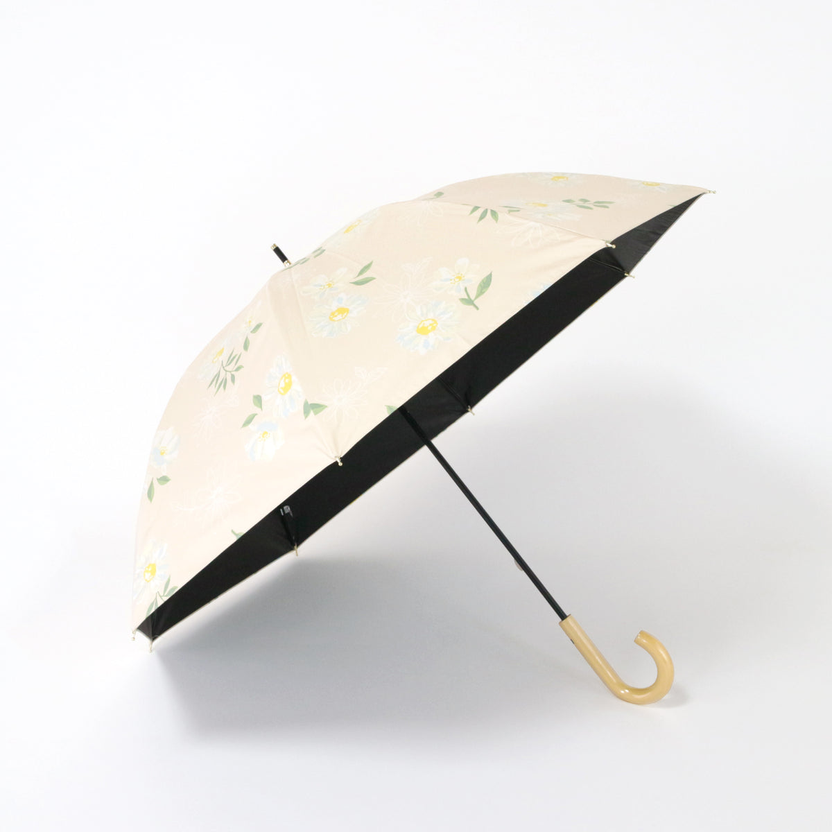 水彩フラワー｜遮光・遮熱 手開き｜晴雨兼用 長傘 50cm
