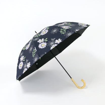 水彩フラワー｜遮光・遮熱 手開き｜晴雨兼用 長傘 50cm