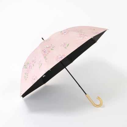 水彩フラワー｜遮光・遮熱 手開き｜晴雨兼用 長傘 50cm