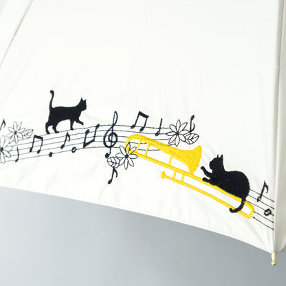 音符とトロンボーンと猫｜遮光・遮熱｜晴雨兼用 折りたたみ傘 50cm