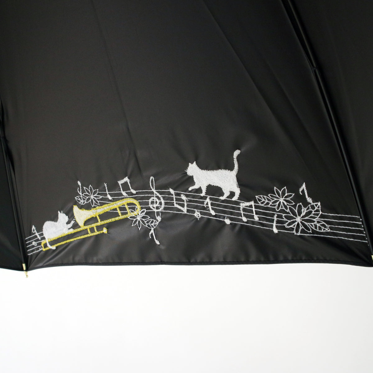 音符とトロンボーンと猫｜遮光・遮熱 手開き｜晴雨兼用 長傘 55cm