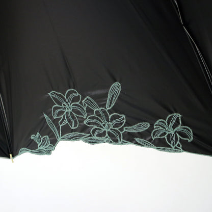 リリー刺繍｜遮光・遮熱 手開き｜晴雨兼用 長傘 55cm