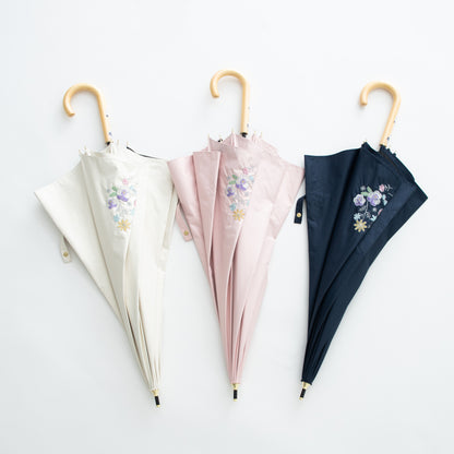 ブーケ刺繍｜遮光・遮熱 手開き｜晴雨兼用 長傘 55cm