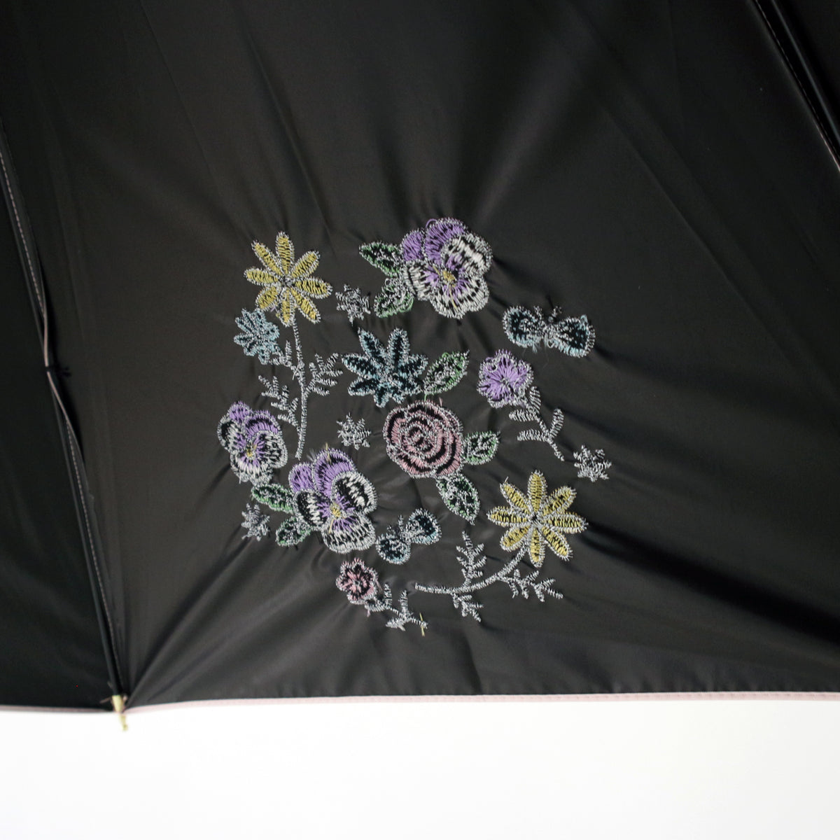 ブーケ刺繍｜遮光・遮熱 手開き｜晴雨兼用 長傘 55cm