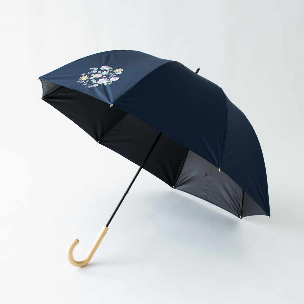 ブーケ刺繍｜遮光・遮熱 手開き｜晴雨兼用 長傘 55cm