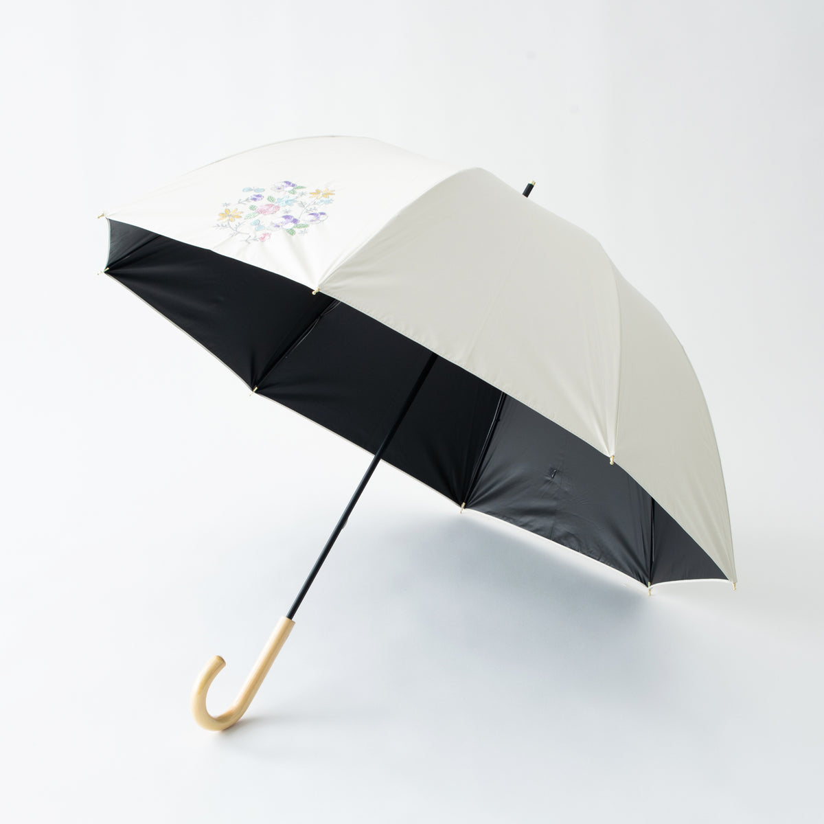 ブーケ刺繍｜遮光・遮熱 手開き｜晴雨兼用 長傘 55cm