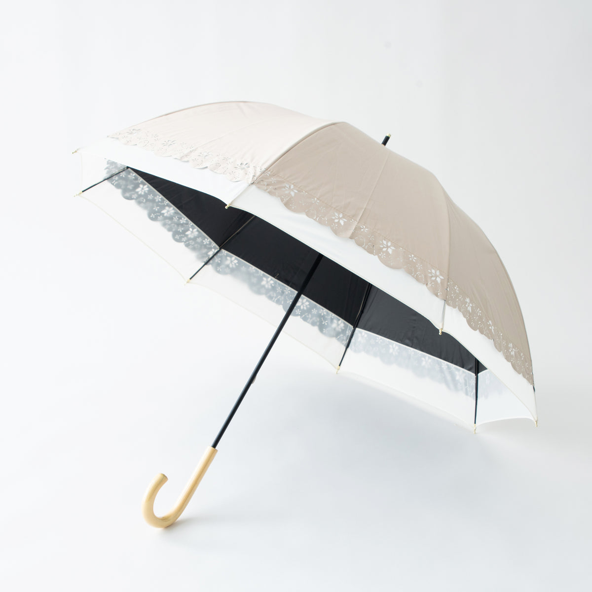シマエナガのヒートカット切継ぎ｜遮光・遮熱 手開き｜晴雨兼用 長傘 55cm