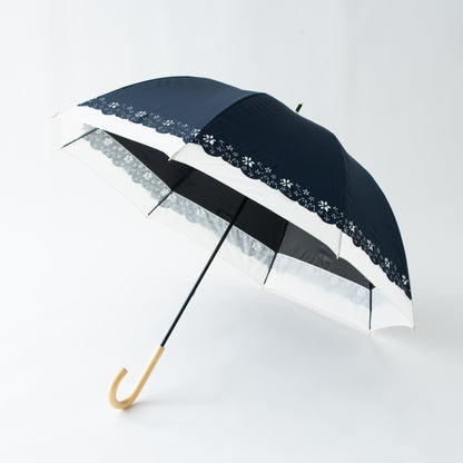 シマエナガのヒートカット切継ぎ｜遮光・遮熱 手開き｜晴雨兼用 長傘 55cm