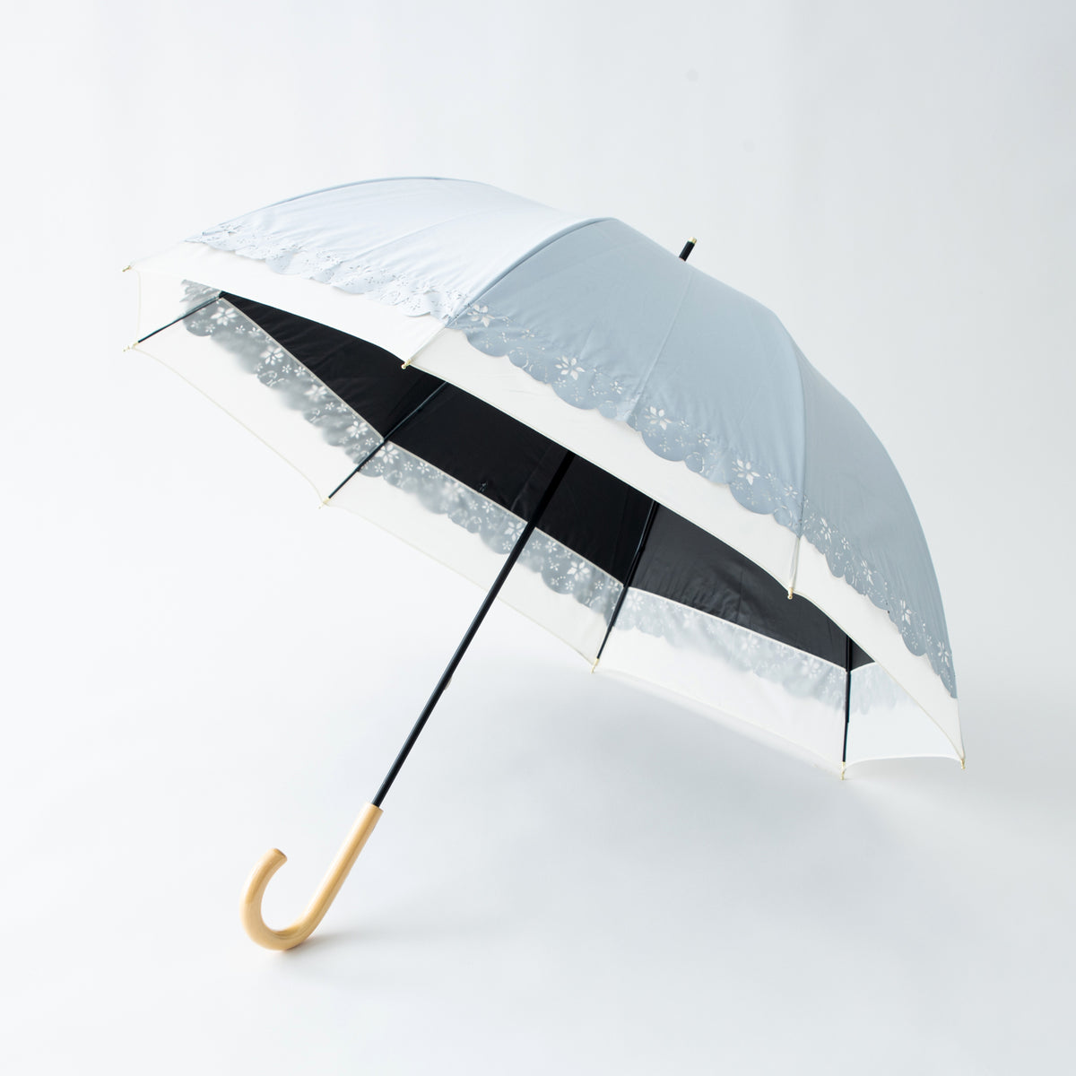シマエナガのヒートカット切継ぎ｜遮光・遮熱 手開き｜晴雨兼用 長傘 55cm