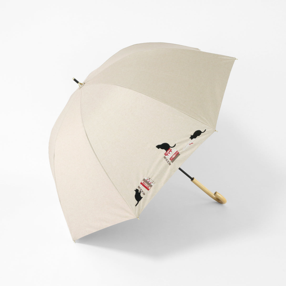 本と猫刺繍｜遮光・遮熱 手開き｜晴雨兼用 長傘 55cm