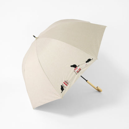 本と猫刺繍｜遮光・遮熱 手開き｜晴雨兼用 長傘 55cm