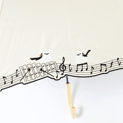 シマエナガと音符と木琴｜遮光・遮熱 手開き｜晴雨兼用 長傘 55cm