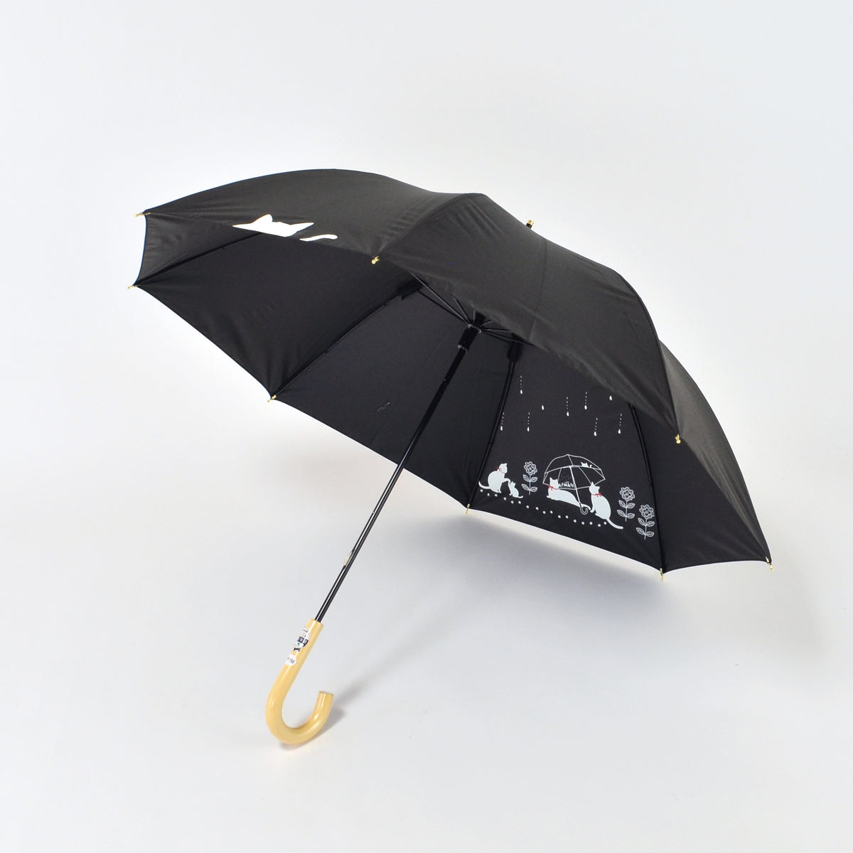 傘と猫｜遮光・遮熱 手開き｜晴雨兼用 長傘 50cm