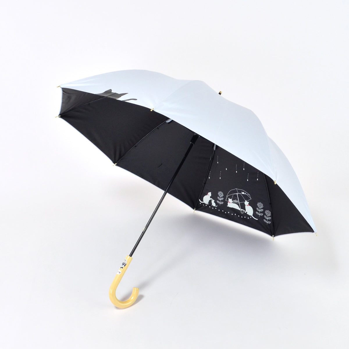 傘と猫｜遮光・遮熱 手開き｜晴雨兼用 長傘 50cm