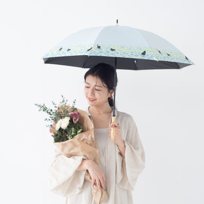 お花畑と猫｜遮光・遮熱 手開き｜晴雨兼用 長傘 50cm